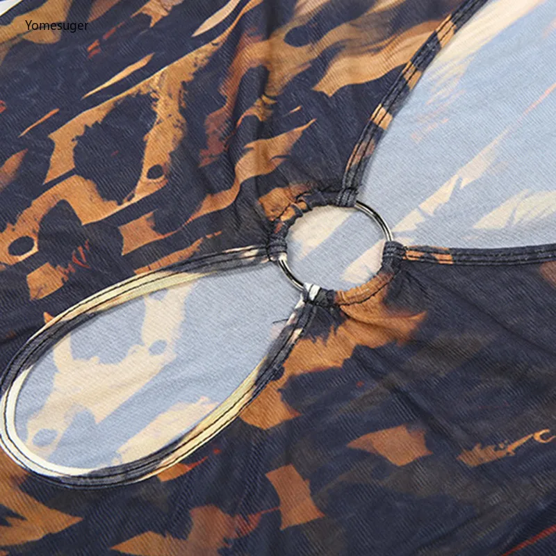 فستان ماكسي نسائي من Yomesugar مطبوع عليه فراشة أنيق برقبة على شكل حرف v وحلقة معدنية مجوفة وأكمام طويلة ملابس نادي منتصف الليل #6