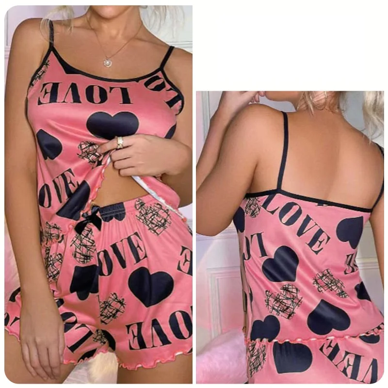 Sommer schöne Rücken dünne Haupt kleidung sexy Hosenträger kurzen Rock Liebe Cartoon niedlichen Druck Damen Lounge wear Homewear