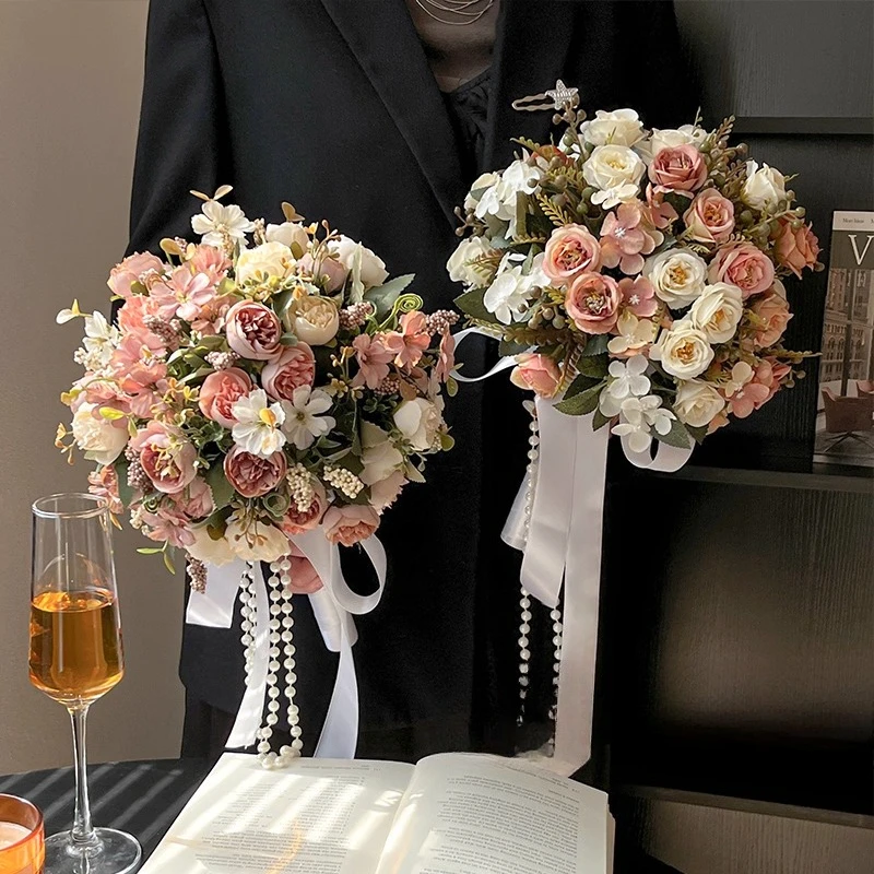 

European light luxury high-end bionic flower bridal wedding fake flower bouquet certificate hand bouquet simulation flower decor