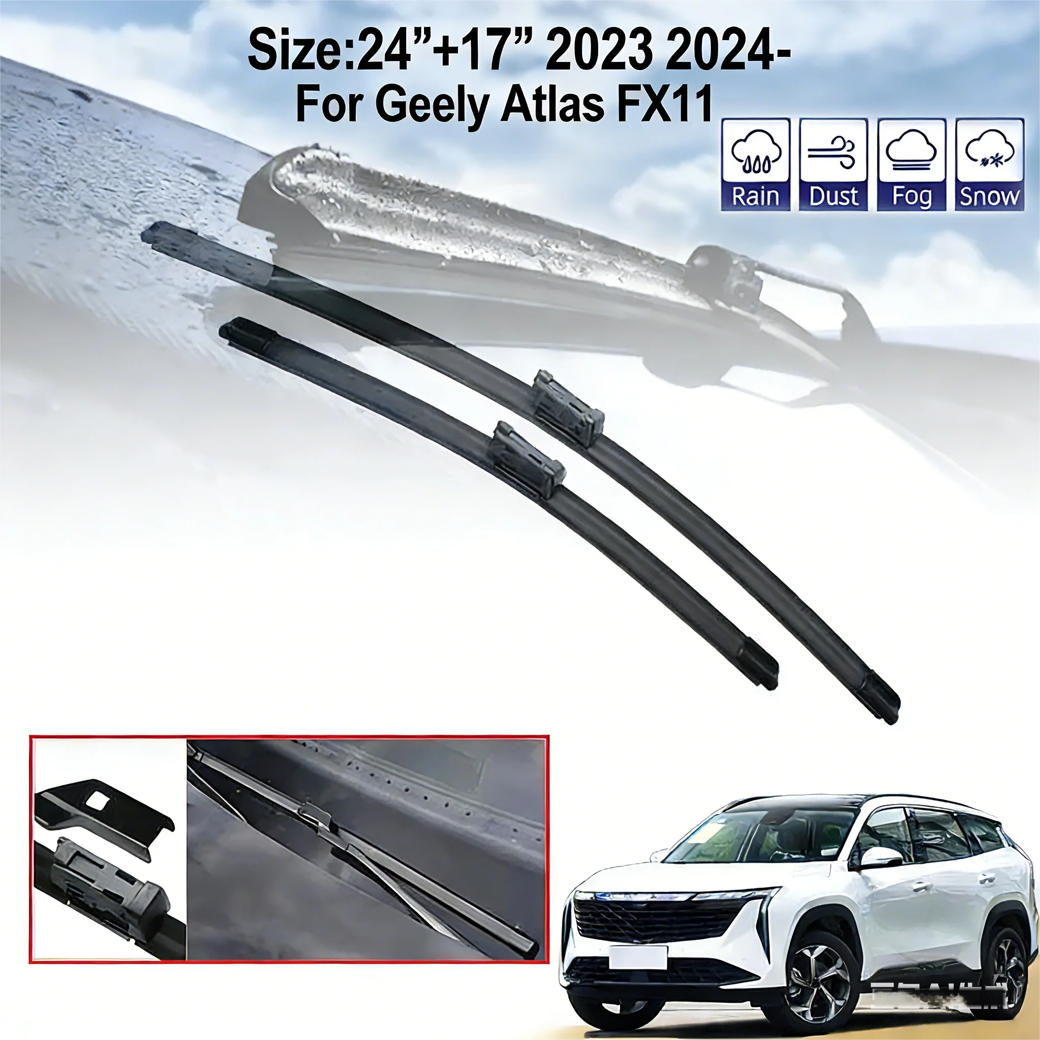 

2 PCS for Geely Atlas FX11 2024 2.0TD DCT Car Accessories Front Windshield Wiper Blade Brush Blade Car Accessories