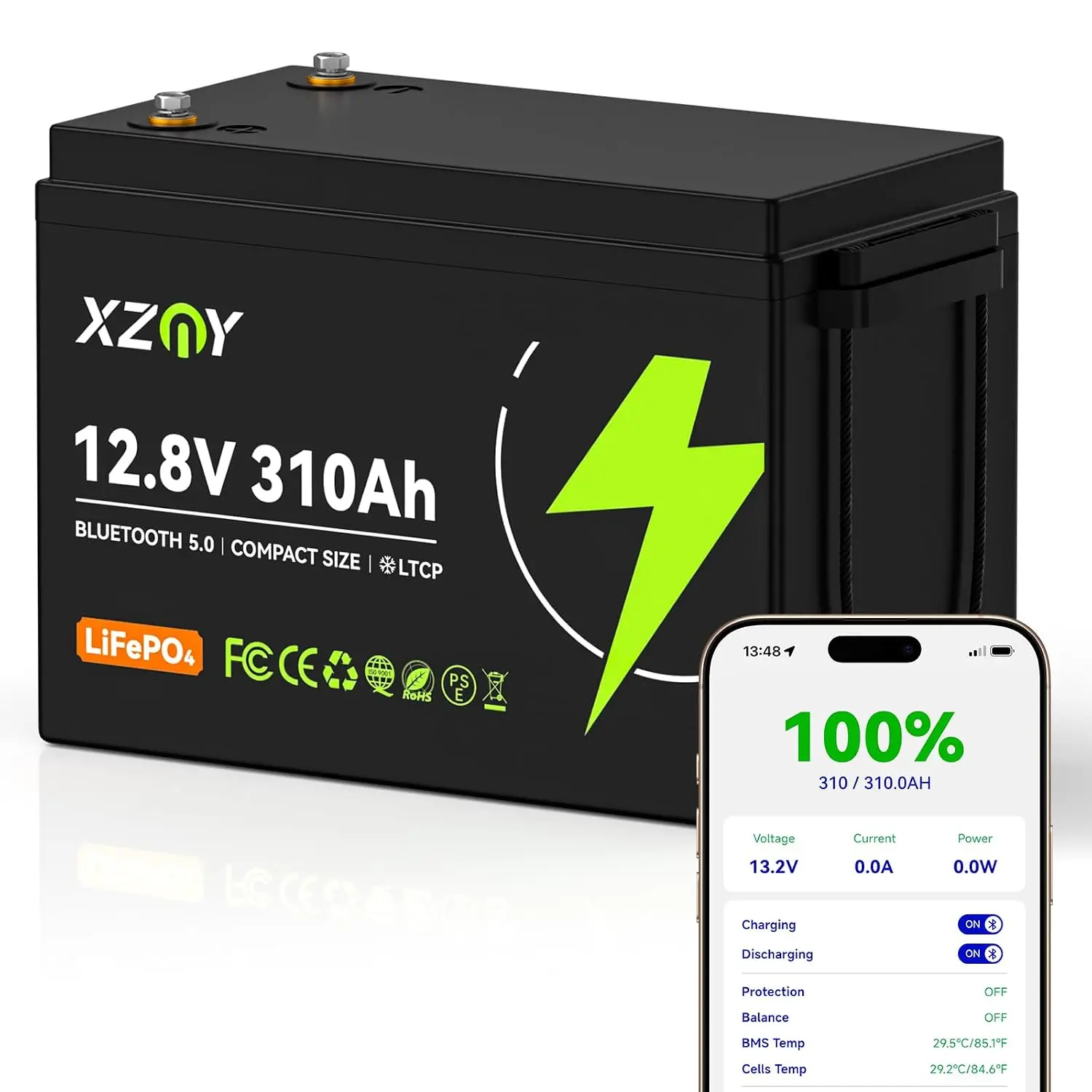 12V 310Ah Bluetooth Lithium Battery, Small Size 12V 310Ah LiFePO4 Battery Supports Real-time SOC Monitoring,Custom