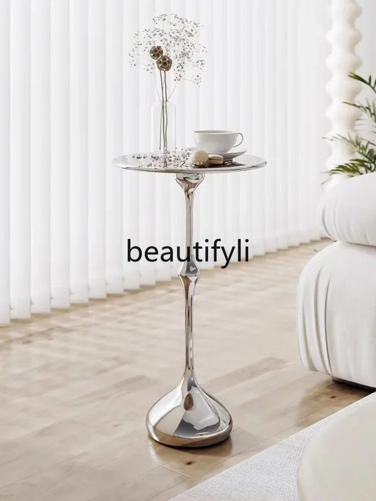 Italian minimalist water drop small side table stainless steel mirror round small coffee table light luxury simple mini table