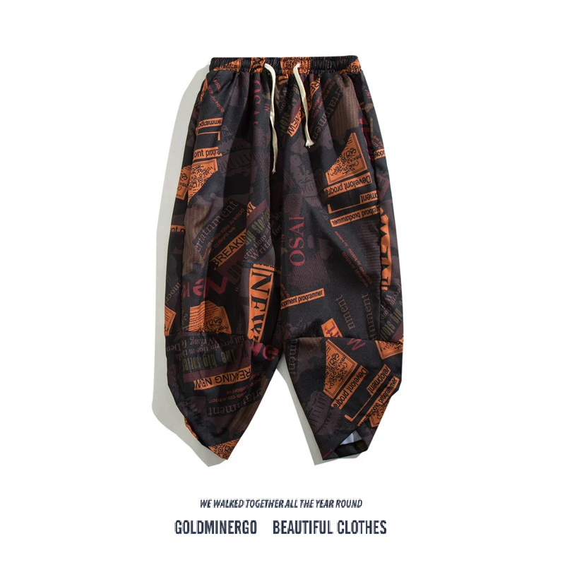 

Модные мужские спортивные брюки свободного кроя, летние повседневные брюки-фонарики, удлиненные (7/8 длины), с принтом, молодежные, не мнущиеся