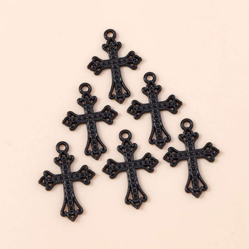 Leslie 10 Stück Steampunk-Kreuz-Charm für die Schmuckherstellung, schwarze Farbe, Kreuz-Anhänger, Halskette, Schlüsselanhänger, DIY-Hip-Hop-Schmuckzubehör – Detail 5