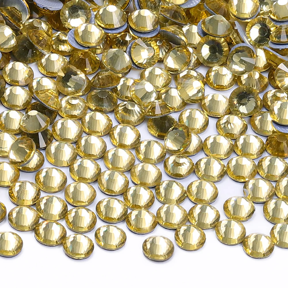 QIIY SS6-SS30 سلسلة صفراء زجاج كريستال أحجار الراين الإصلاح حديد مسطح على الحجارة لفستان الزفاف نسيج الملابس الديكور #2