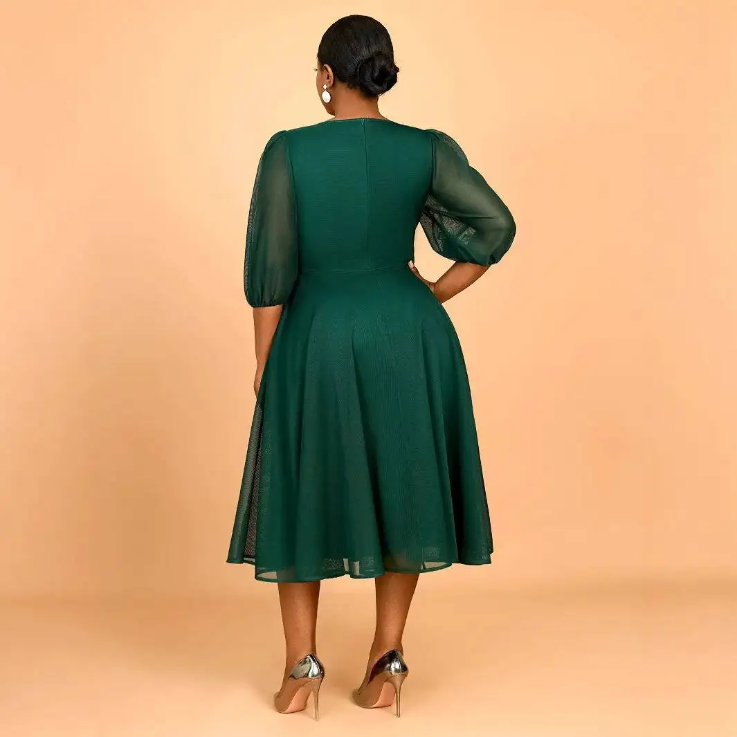 

Женское платье больших размеров Am050140 с рукавами-фонариками для вечеринок, летнее элегантное повседневное платье А-силуэта с завышенной талией и зауженной талией в стиле Y2K