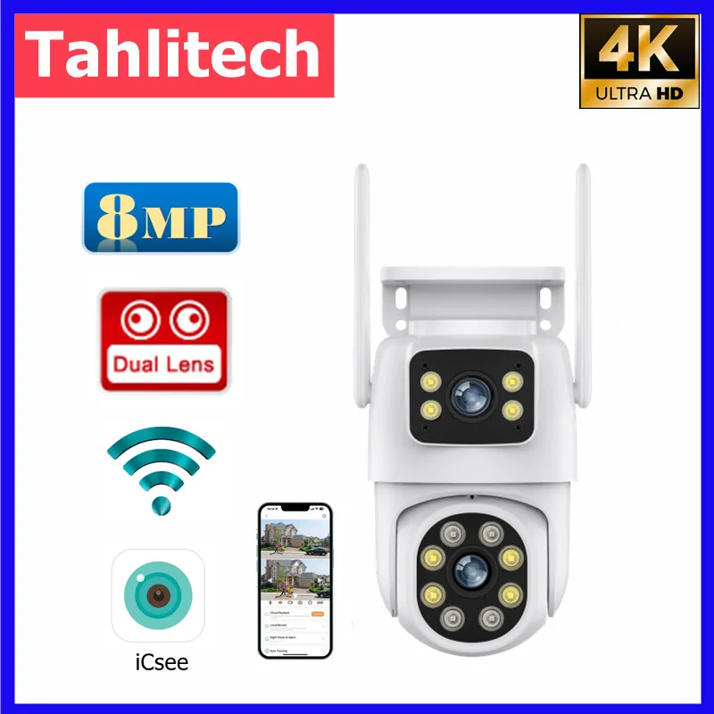 Dual Lens WIFI Outdoor 4MP HD Wireless Security CCTV Waterproof Night Vision PIR Human Detect PTZ Camera with Dual lens ICSEE