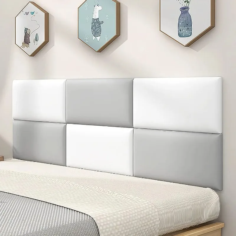 5PCS/ 3D Anti-Collision Soft Wall Padding, Peel & Stick Upholstered Panels, Queen Headboard Playroom Decorative Protection Panel