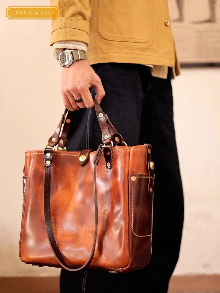 Handmade Italian Designer Mens Cowhide Genuine Leather Totes Handbag Business Work Briefcase Shoulder Bag Strap Crossbody Bags