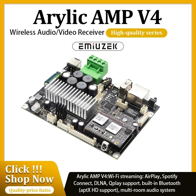 Up2Stream Amp V4 Wireless Audio Amplifier Board 50W*2 Sound Amplifier Multiroom Wireless Streaming Stereo DAC Decod Audio Receiv