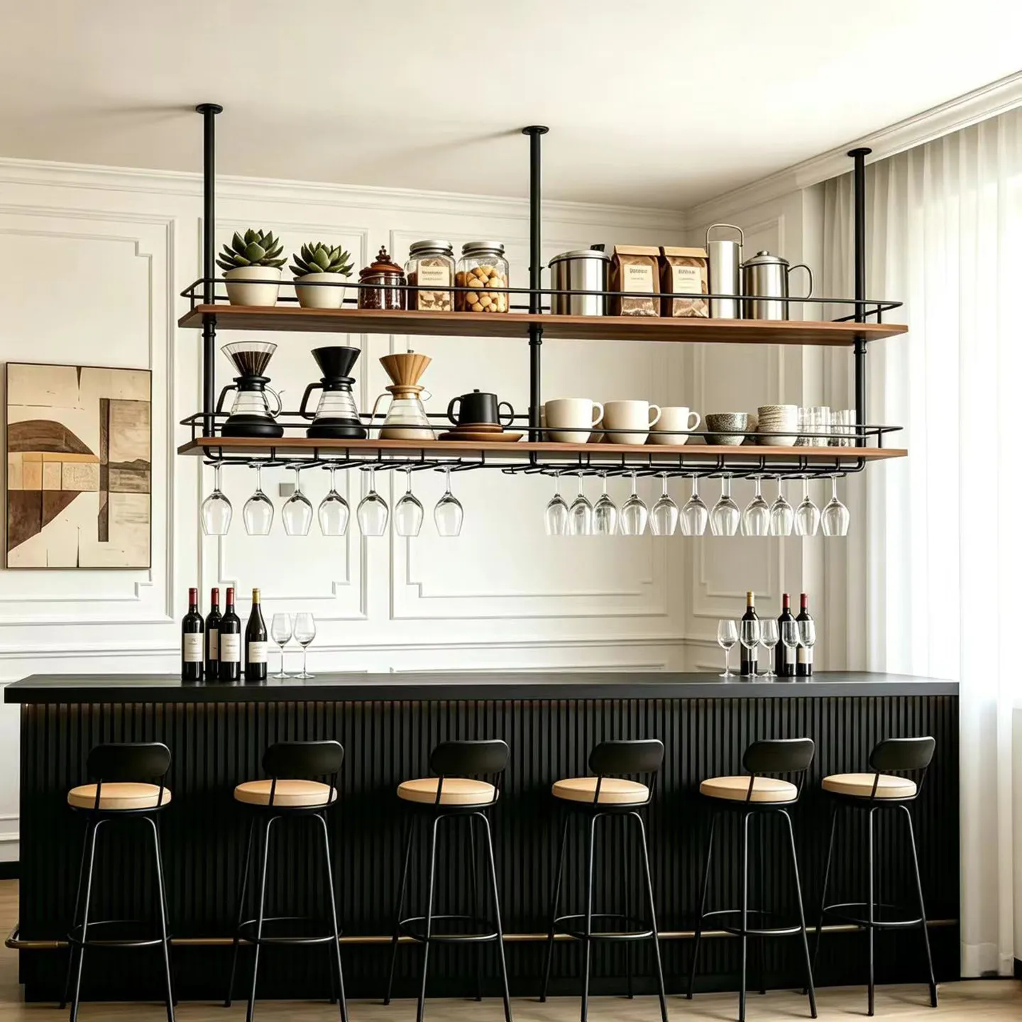 Wine rack hanging cabinet bar counter rack dining room shelf wine cabinet wine display rack wrought iron