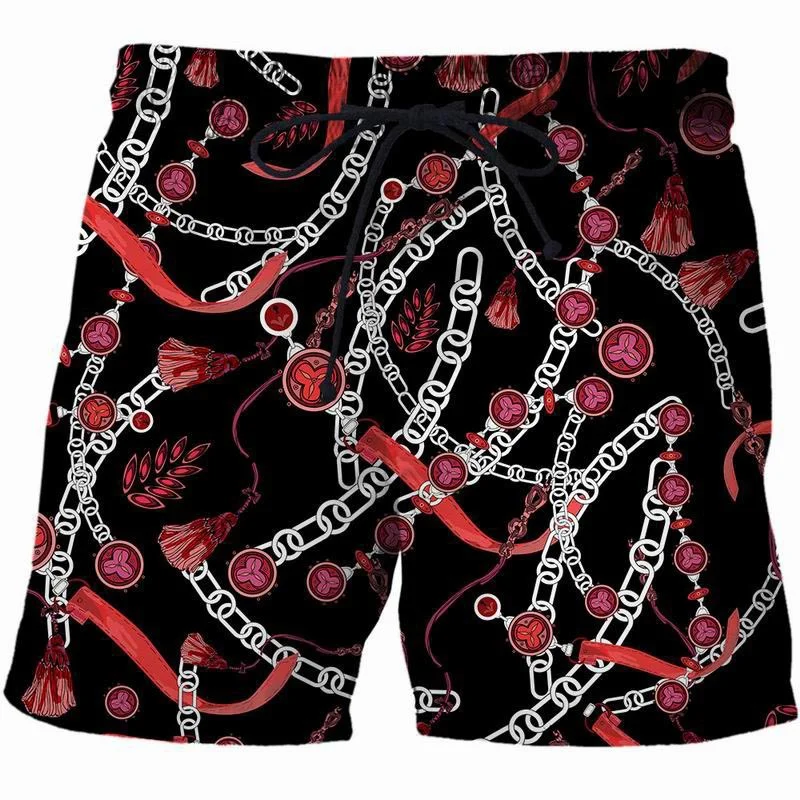 Gold Chain Iron Chain Pattern Luxury Shorts 3D Digital Printed Beach Pants Summer Casual Shorts Pants Homme Swim Trunks