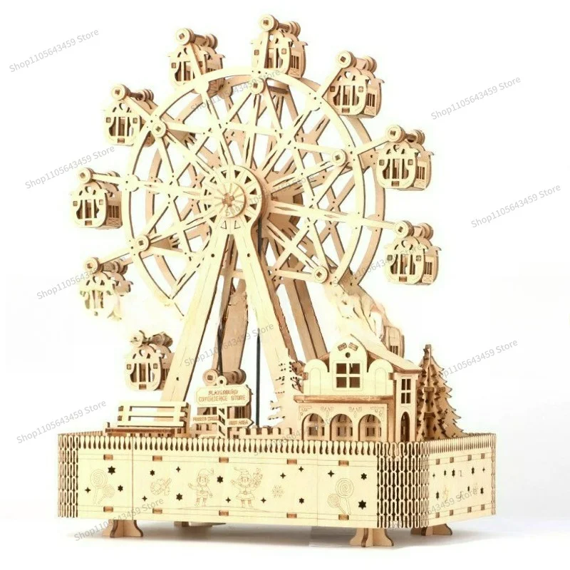 Wooden rotating Ferris wheel 3D three-dimensional wooden puzzle puzzle assembly toy