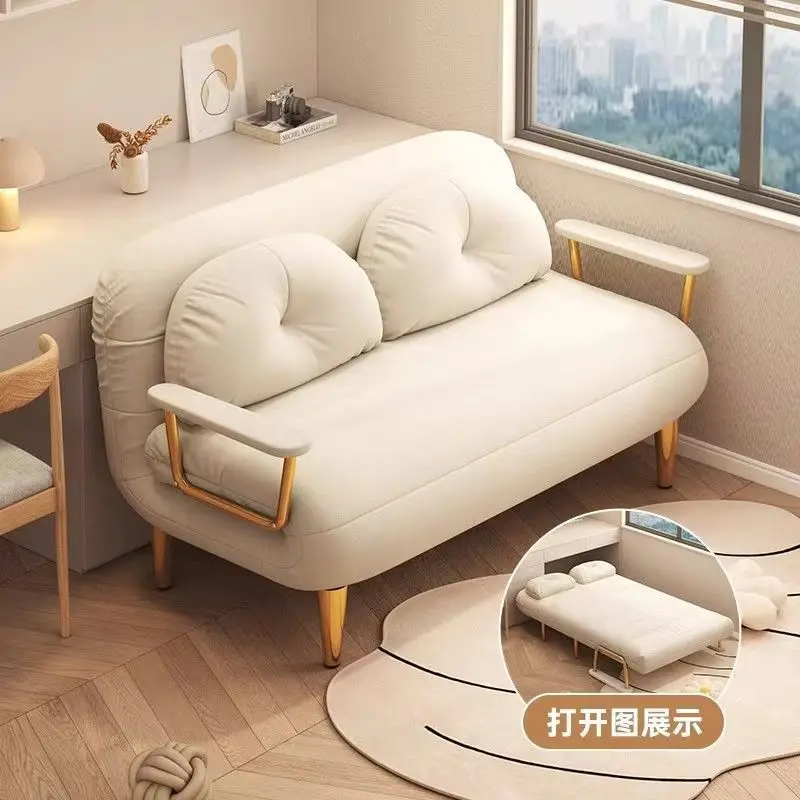 Foldable sofa bed dual-purpose, cream single small apartment, balcony living room, multi-functional telescopic