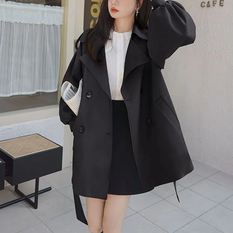 Women\'s Autumn Korean Fashion Office Lady Simplicity Windbreaker Coat Women Clothes Temperament Solid Color Long Sleeve Tops