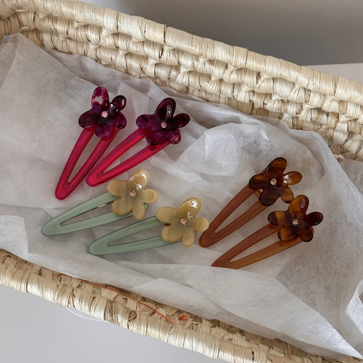 Cute Gradient Small Flower Hair Clip Sweet Girls Acrylic Broken Hair Bangs Side Clip Headband Korean Hair Styling Accessories