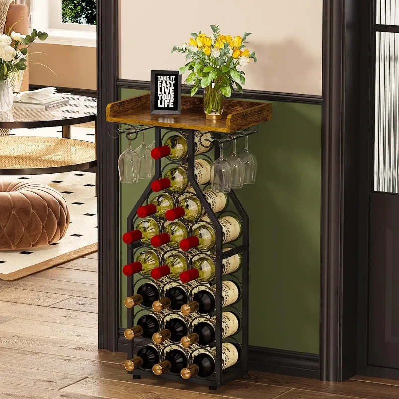 Freestanding Floor Wine Rack & Bottle Display Stand, Multi-Functional Sturdy Storage Shelf for Home Bar, Living Room, Kitchen