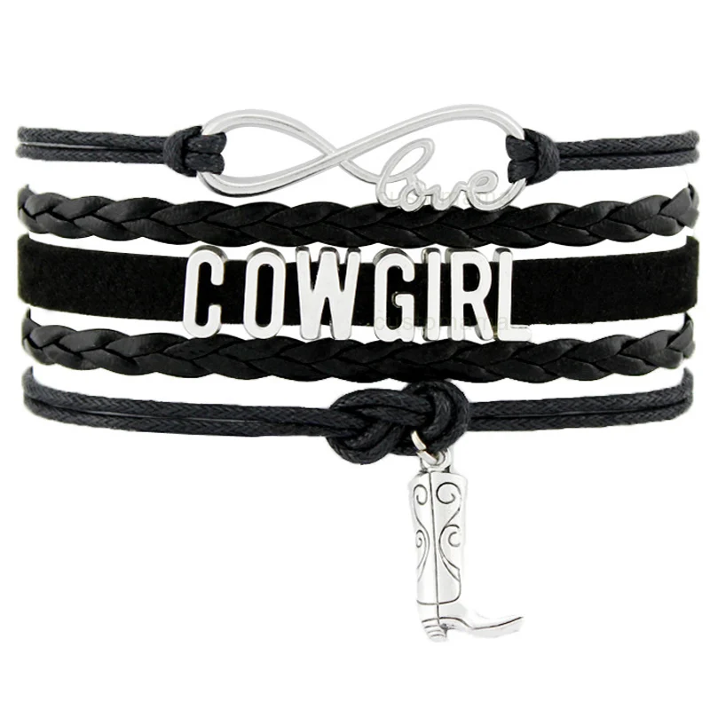 Cowgirl Country Boy Girl Cowboy Hat Boots Infinity Charm Bracelets Handmade Adjustable Jewelry Women Men Gift