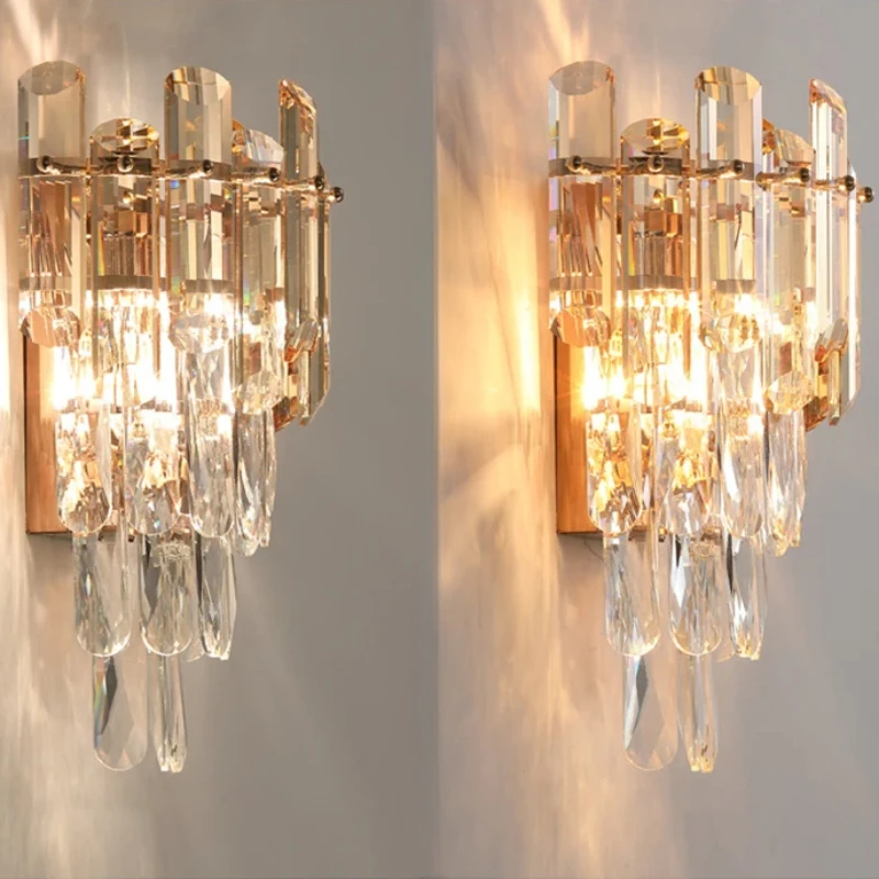 Luxury Crystal Bedroom Bedside Led Lights Modern Minimalist Sconce Fixture Wall Panel Lamps for Living Room Decor Home-appliance
