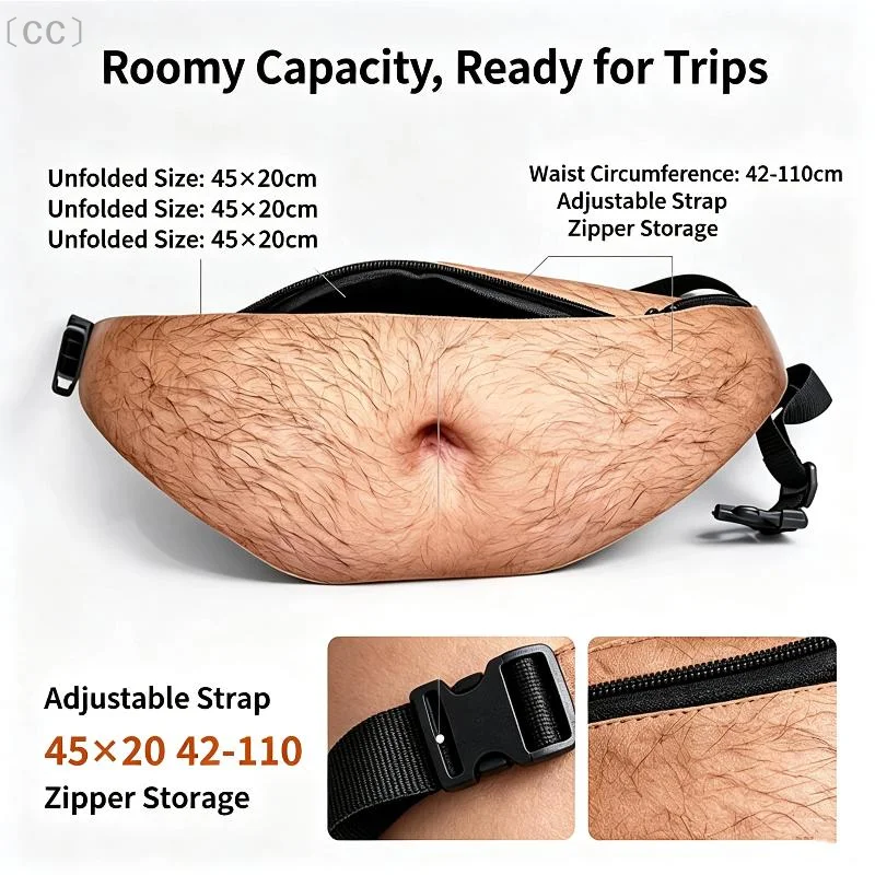 〔CC〕Realistic 3D Dad Belly Waist Bag Hidden Storage Lifelike Design For Prank Parties Outdoor Hiking Daily Use〔88〕