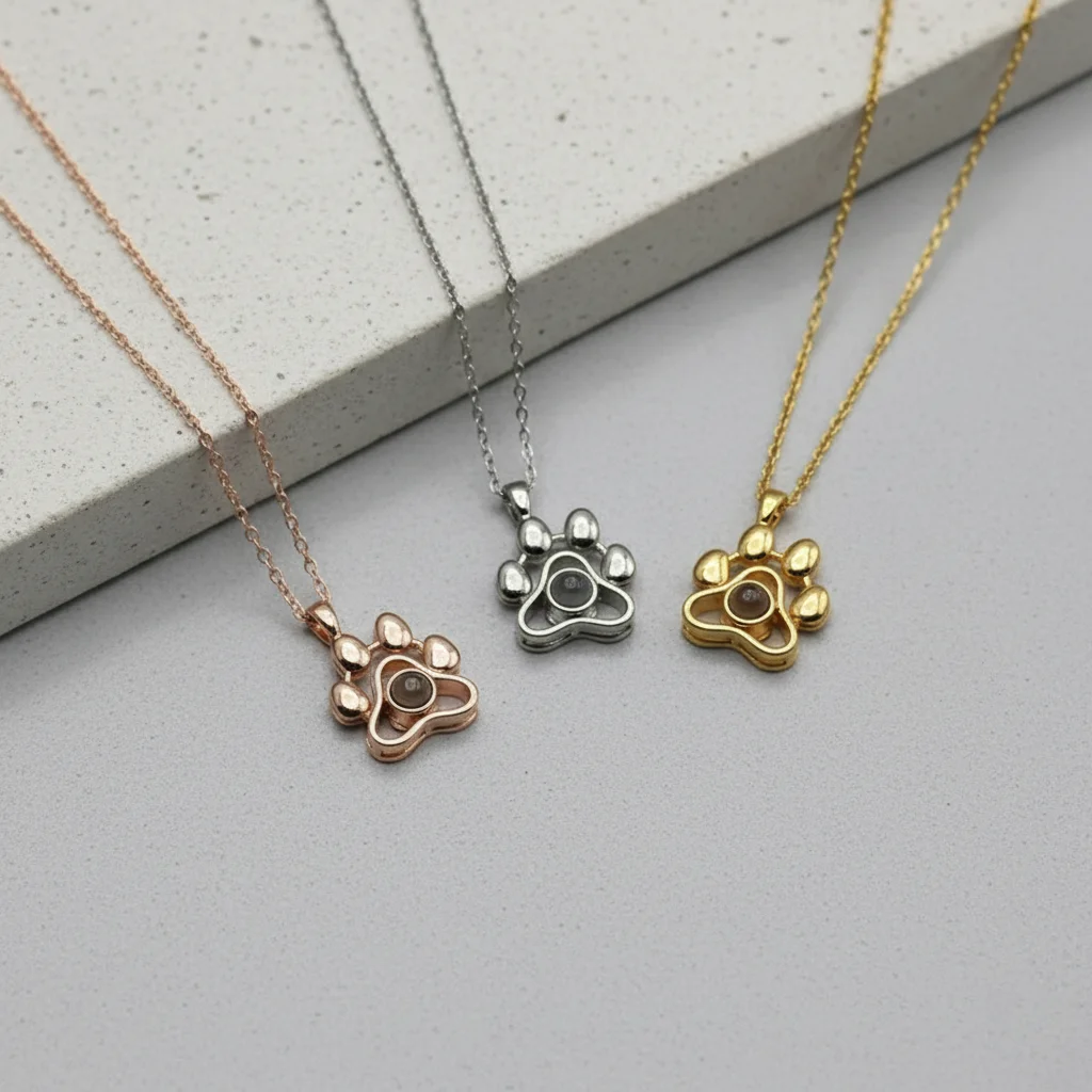 Collana con proiezione di foto personalizzata Ti amo Collana con ciondolo commemorativo con zampa di cane in 100 lingue Collana con zampa di cane con foto personalizzata