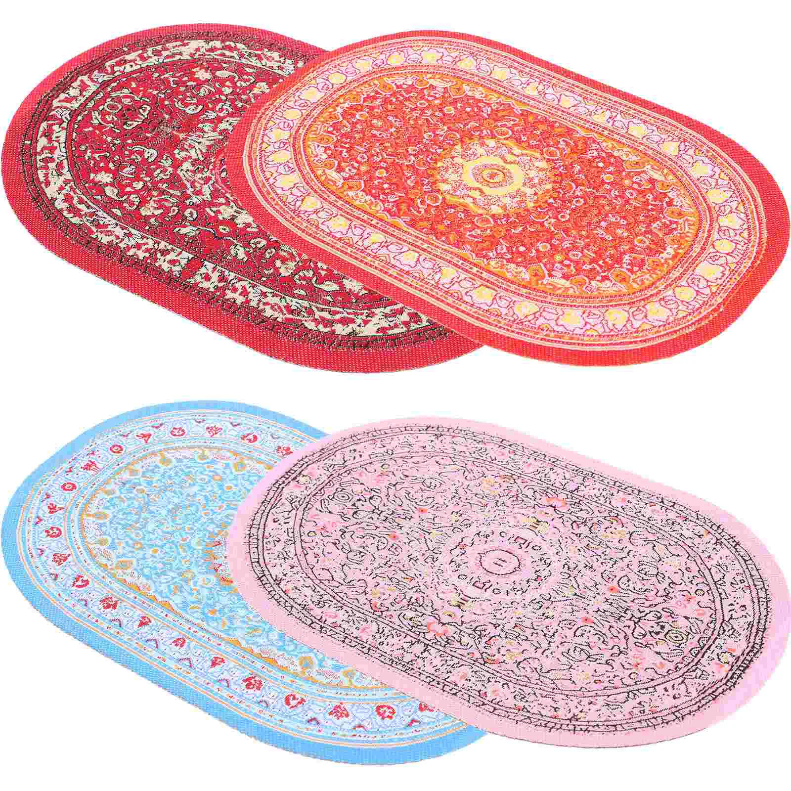 4 Pcs House Rug Braided Miniature Furniture and Accessories Tiny Carpet for Crafts Model Miniatures Decor Wire Things