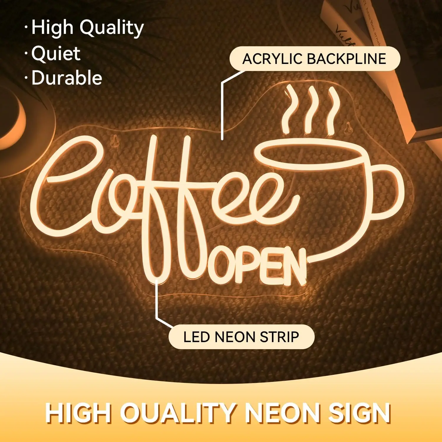 Coffee Open Neon Sign Warm White Light Up Sign Wall Decor for Coffee Bar Cafe Business Restaurant Club Party Man Cave