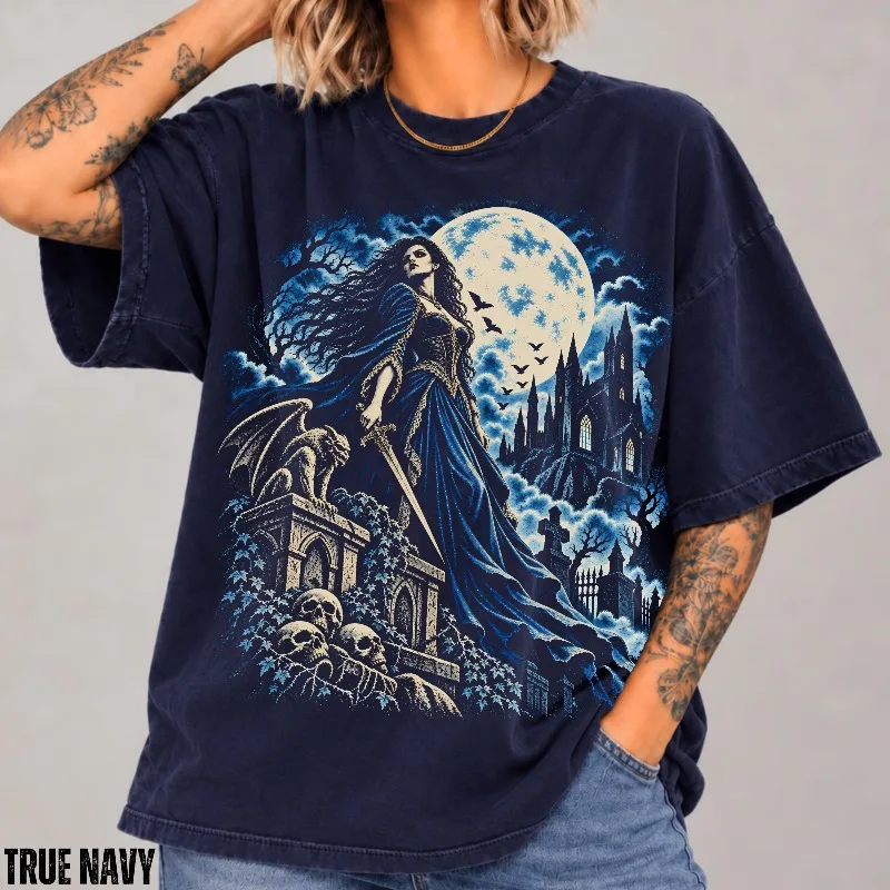 Gothic Vampire Women's Shirt Dark Dracula Women's Pattern T-shirt Y2K Gothic Style Unisex Trendy Aesthetics Y2K T-shirt