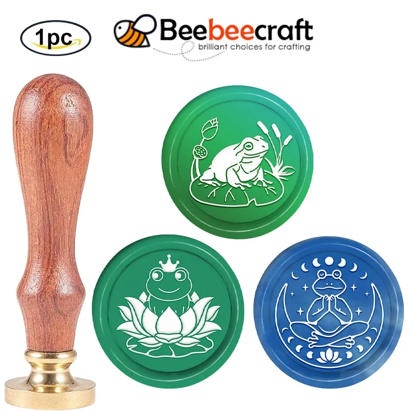 1PC Wax Seal Stamp Frog Sealing Wax Stamps Lotus Leaf 30mm Retro Vintage Removable Brass Stamp Head with Wood Handle