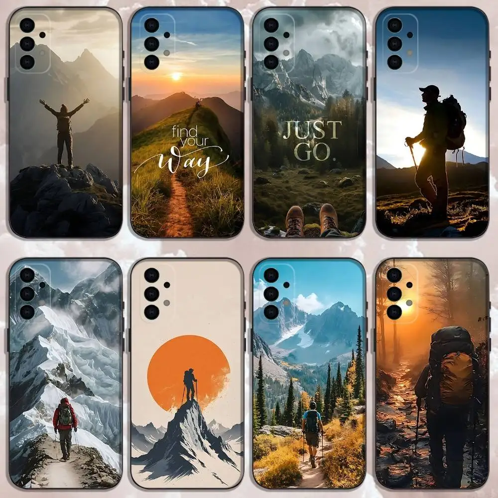 

Hiking Adventure Phone Case For Samsung Galaxy A73,31,32,72,41,53,52,71,22,5G,Note,J7,8,9 Soft Black Cover