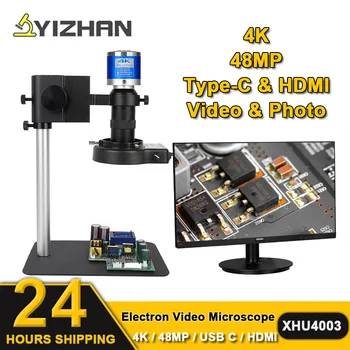 4K 48MP HD Digital Microscope Type-C HDMI Camera 130X Zoom Lens Light Small Stand Soldering Microscope for Electronics Set