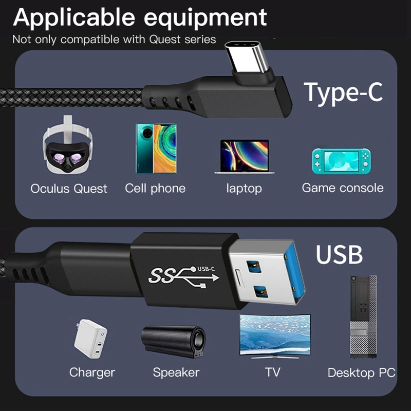 Лидер продаж, зарядный кабель для Oculus Quest 2 Link USB 3.1 Type C, кабель передачи данных в USB Type-C, зарядное устройство 20 В, 3 А