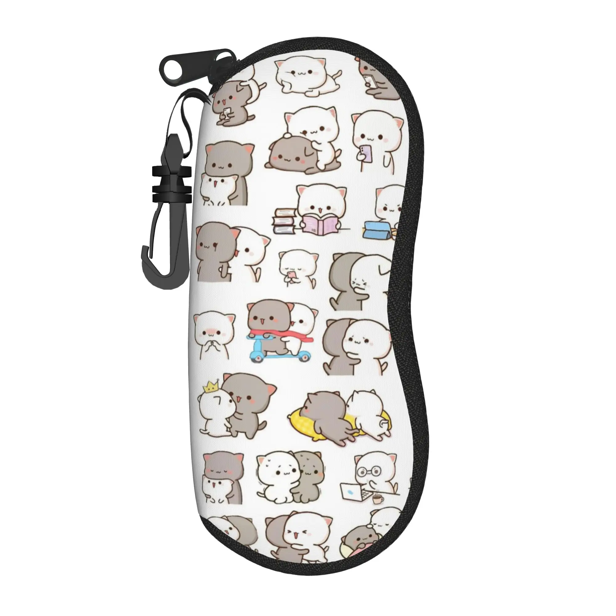 Peach and Goma Love Glasses Case Unisex Lightweight Zipper Mochi Cat Reading Protector Ins Eye Contacts Case