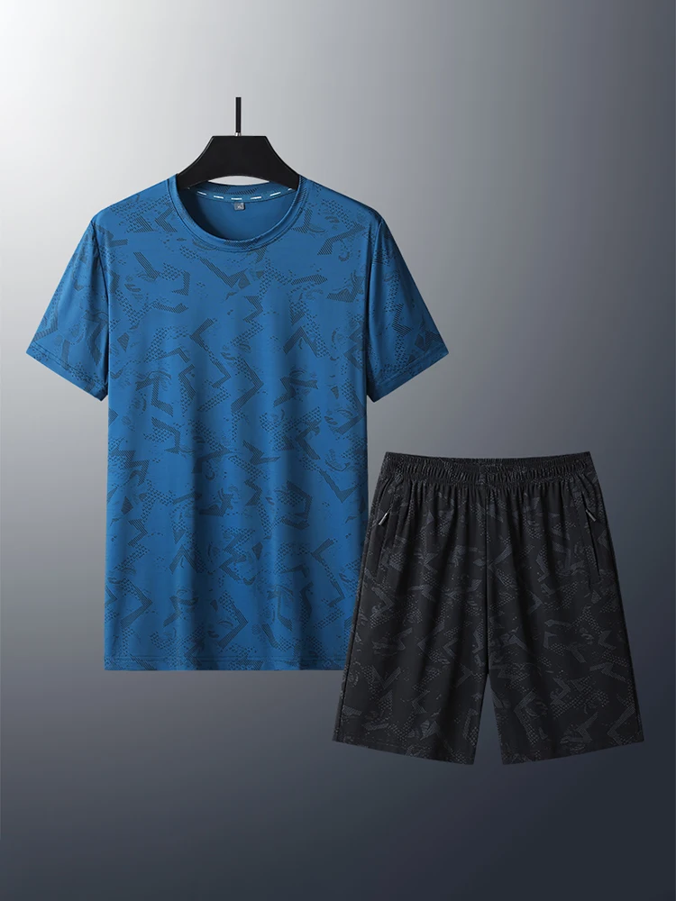 

Летние спортивные костюмы больших размеров 8xl 7xl Мужские пляжные комплекты Быстросохнущие крутые футболки Шорты Костюмы Мужские комплекты спортивной одежды для бега большого размера