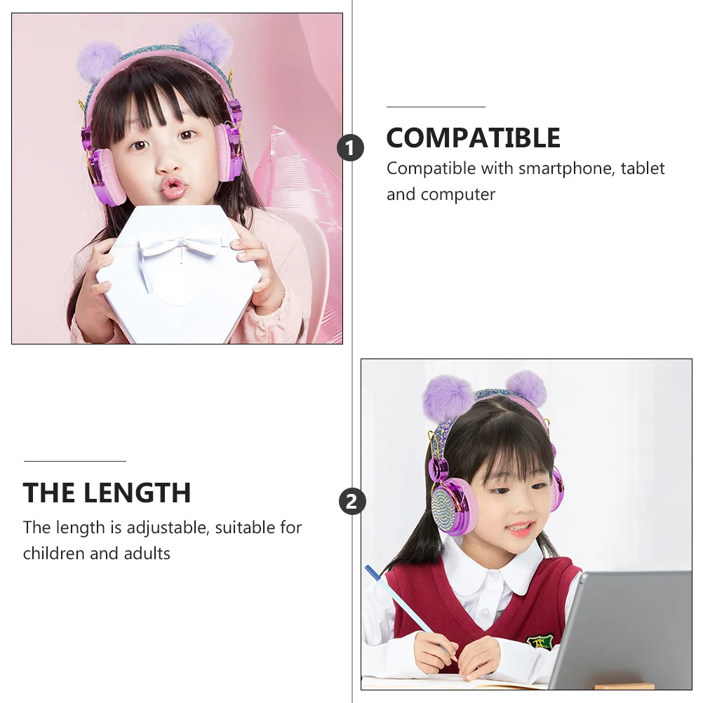 

Headset Adjustable 3.5mm Jack 85Db Protection Level Glitter Rhinestone Accent Headphones for Computer Tablet