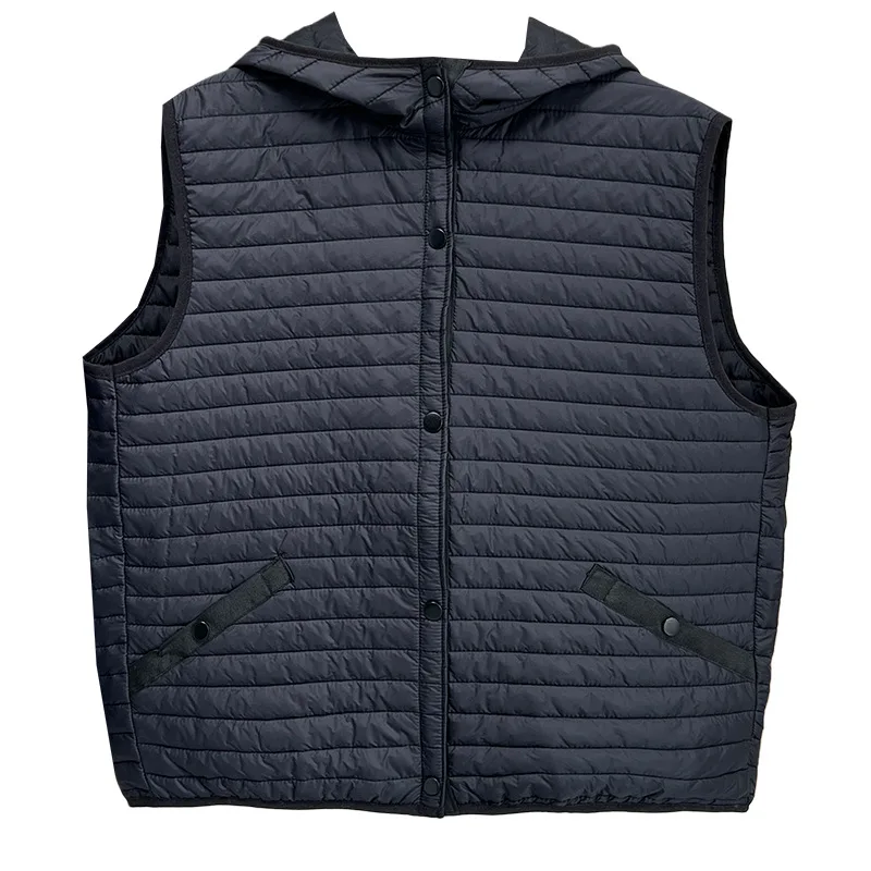 

XXXXL модная женская одежда больших размеров, парки, зима 2025 года, повседневный тонкий жилет без рукавов с капюшоном в рубчик, теплое стеганое пальто 1753