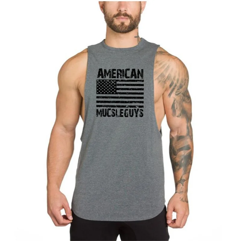 

New Gym Bodybuilding Fitness Running Sleeveless Cotton Sport Tank Tops Summer Breathable Absorb Sweat Fashion Print Undershirt