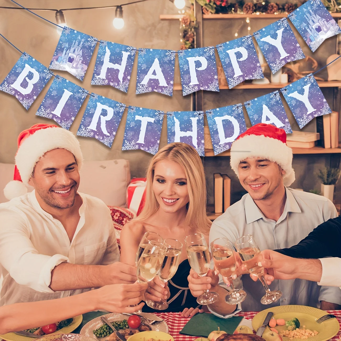 Frozen Birthday Party Banner Frozen Party Decorations Winter Snowflake Happy Birthday Banners for Winter Wonderland Christmas view 3