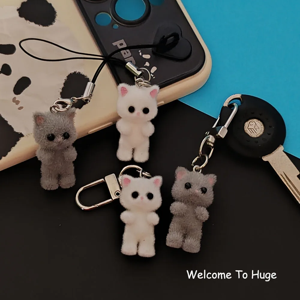 ベルベットの小さな猫のキーホルダー,2個,ヨーロッパとアメリカの車のキーリング,韓国の電話バッグペンダント,恋人へのパーティーギフト,親友