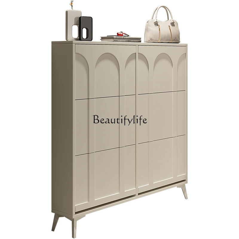 

*Cream wind ultra-thin shoe cabinet household door tipping bucket cabinet shoe rack