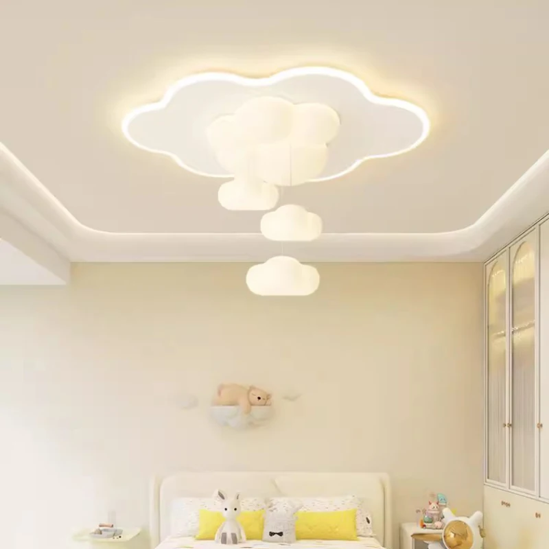 Nordic Children\'s Room Ceiling Lamps Cream Cloud Bubble Lamp Romantic Warm Little Boy Girl Bedroom Ceiling Lights Remote Control