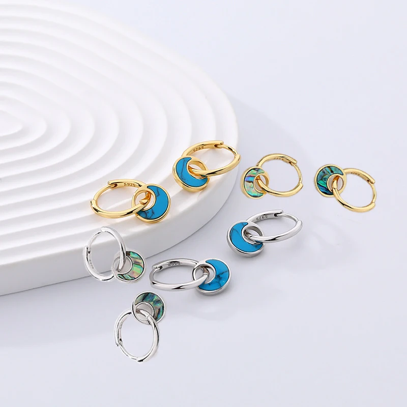 925 Sterling Silver Jewelry Abalone Shell Earrings/Turquoise Earrings Gold/Silver Two Color For Women Party Wedding Jewelry Gift