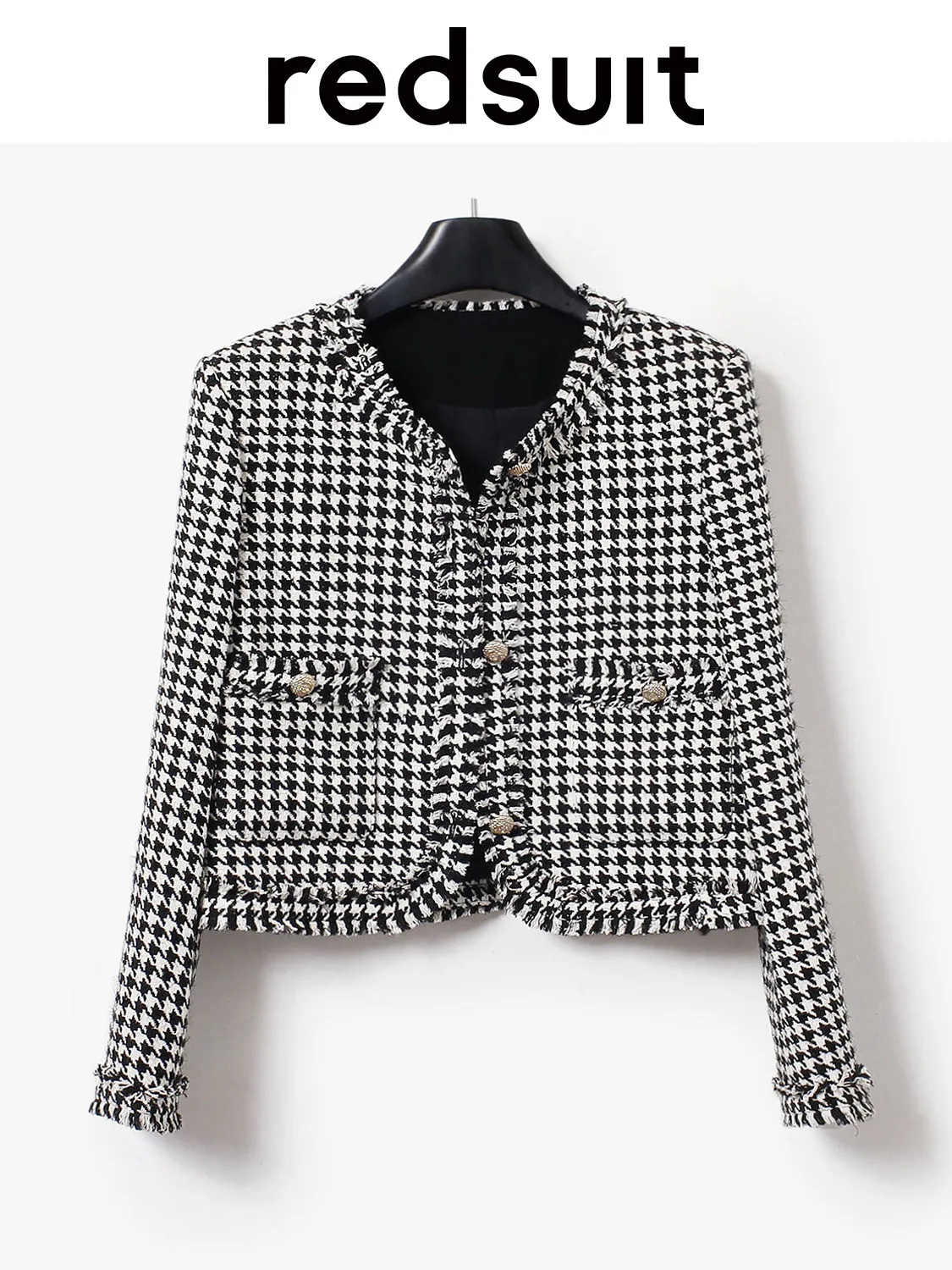 New Vintage houndstooth high-end temperament tassel design short jacket slimming top Custom size