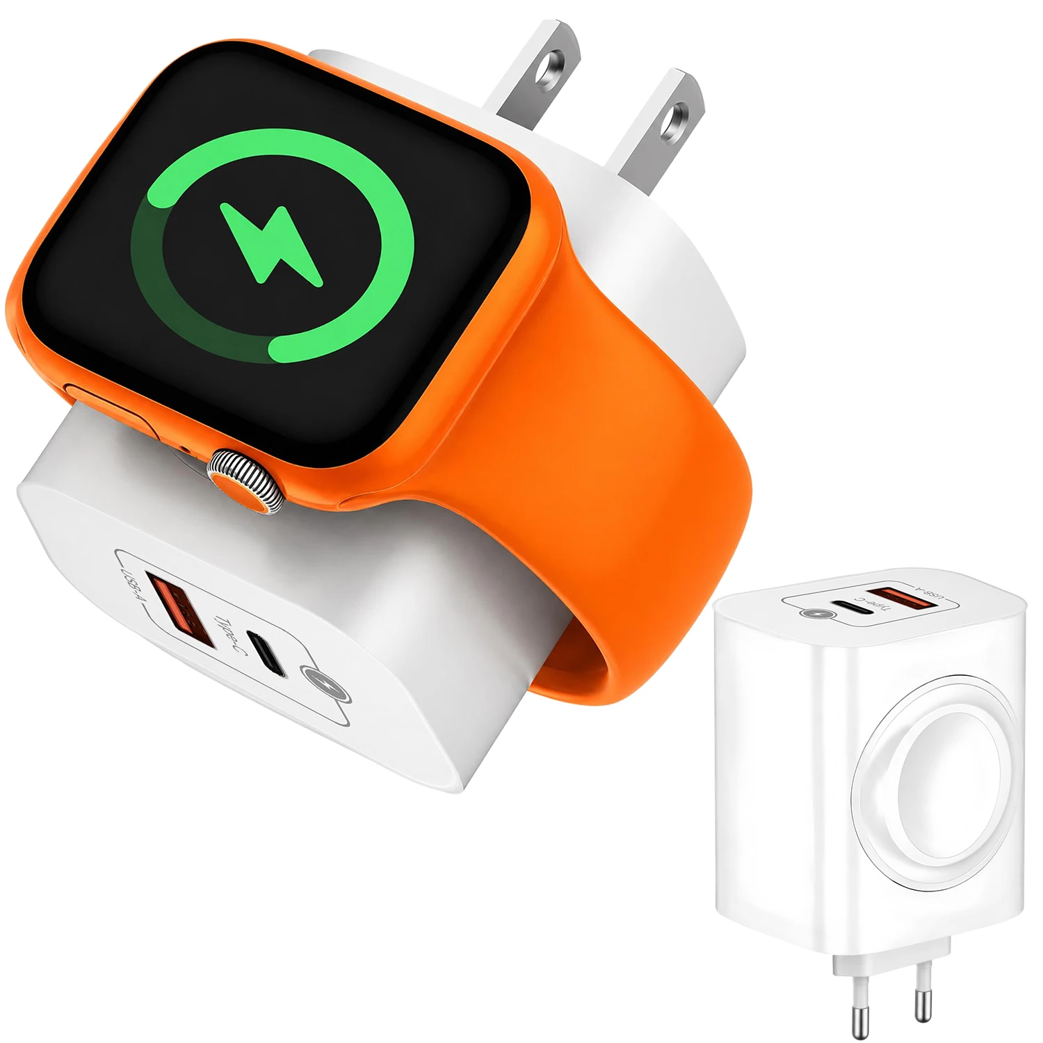 3-IN-1 Wireless Magnetic Watch Charger Base for Apple Watch Portable Wall Charger EU / US Plug USB Type-C Phone Adapter
