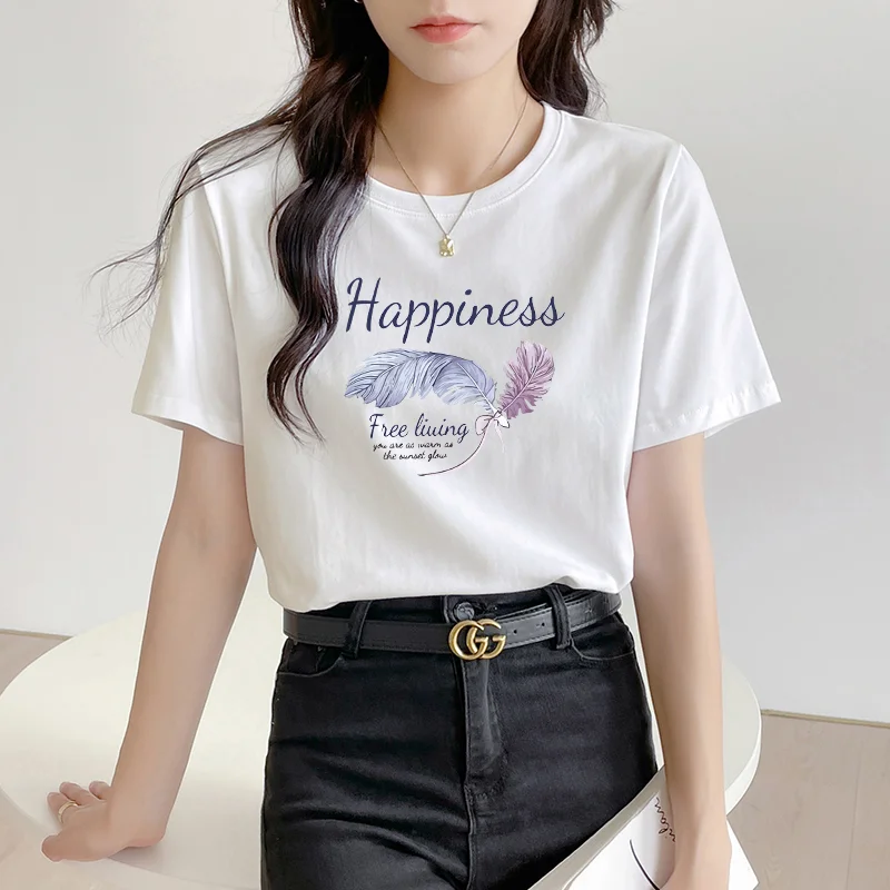 Guangdong Guangzhou Thirteenth Factory Women's Fashion T-Shirt Summer Wear Cotton Crew Neck Short Sleeve Loose Fit Commute Style