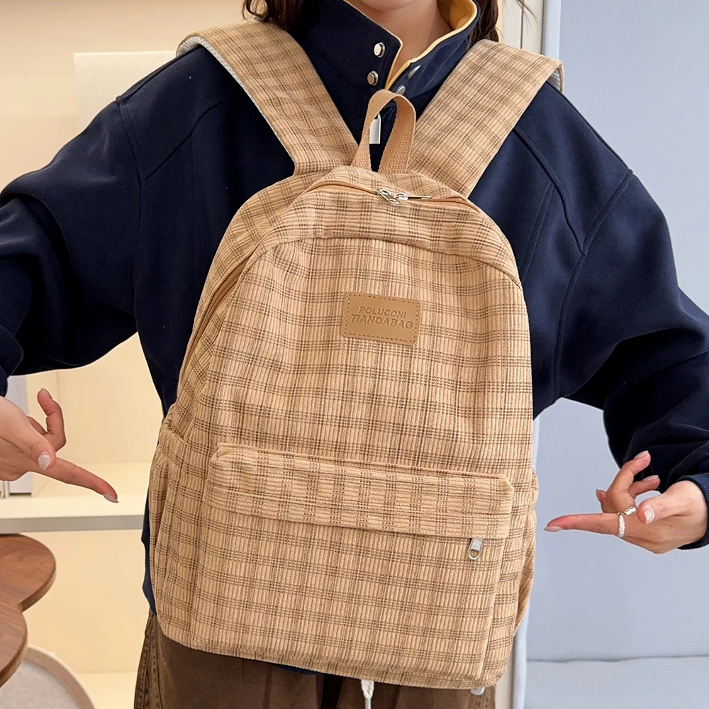 Japanese Ins Campus Versatile Large Capacity Retro Checkered Backpack for Women, Lightweight Backpack