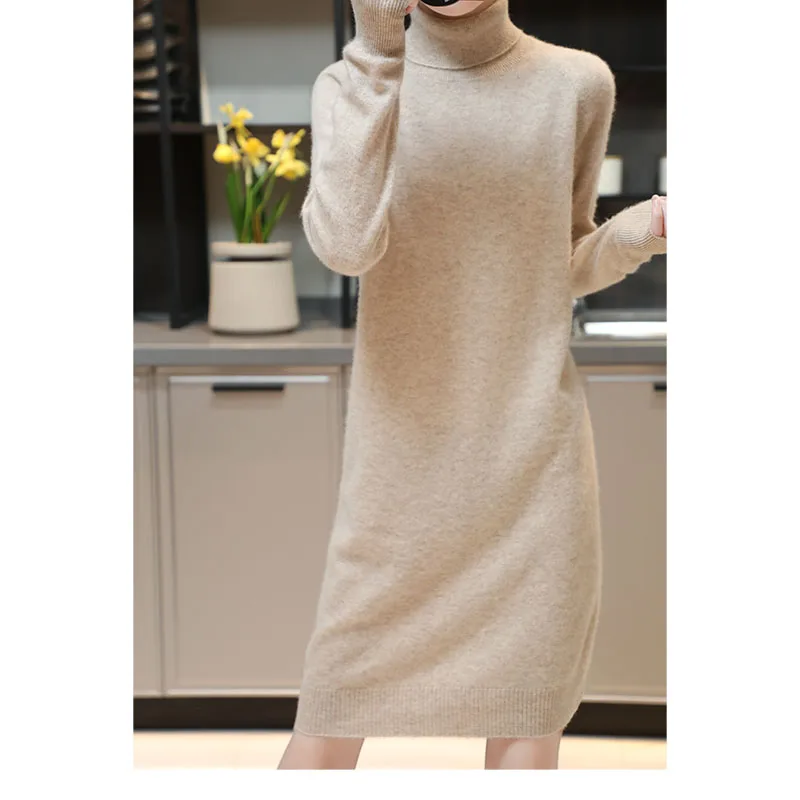 High Elasticity Soft Sweaters For Lady 100% Wool Pullovers 2022 New Arrival Cashmere  Autumn/Winter Knitted Female Long Dresses