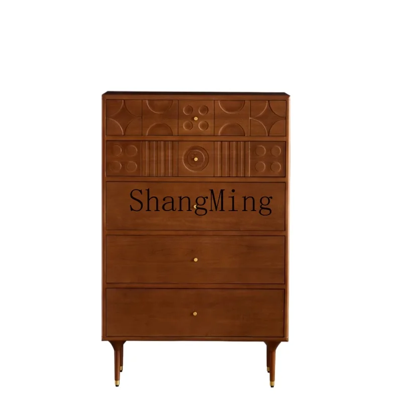 

LXY retro wind solid wood carving flower chest living room bedroom medium antique storage storage five-sided cabinet