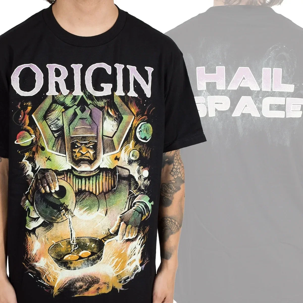 Origin Graphic T‑Shirt Two‑Sided Space Titan Sci‑Fi Theme Print Weathered Vintage Band Lettering