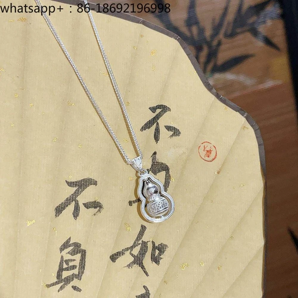 Filigree Gourd Silver Pendant, New Chinese Time Comes and Goes, Sterling Silver Necklace, Women's Fashion Collarbone Chain.